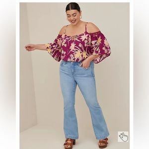 CHALLIS CROCHET TRIM COLD LACE-UP SHOULDER